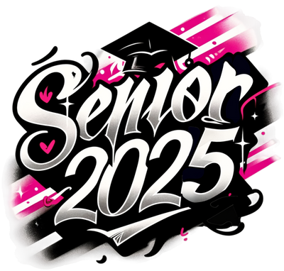 White Senior 2025 Airbrushed Pink and Black DTF (direct-to-film) Transfer