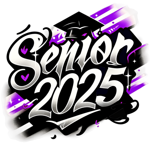 White Stars & Senior 2025 Airbrushed Purple and Black DTF (direct-to-film) Transfer