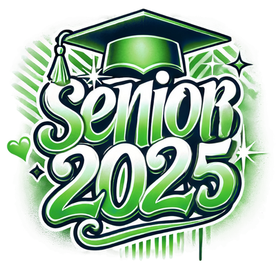 White & Green Senior 2025 Airbrushed DTF (direct-to-film) Transfer