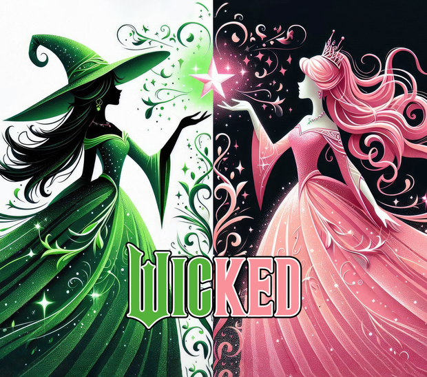 Wicked With Witch And Princess Holding Star In Pink And Green UV-DTF 20 oz Skinny Tumbler Wrap