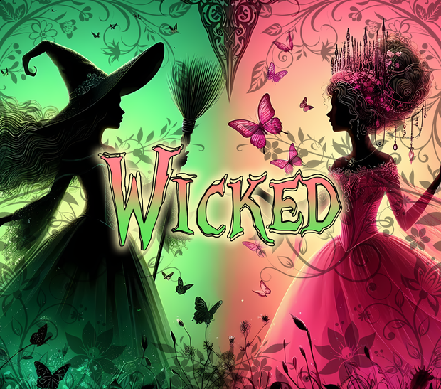 Wicked With Witch And Princess In Green And Pink UV-DTF 20 oz Skinny Tumbler Wrap