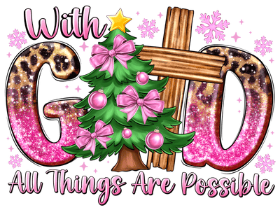 With God Pink Sparkles Tree & Cross DTF (direct-to-film) Transfer