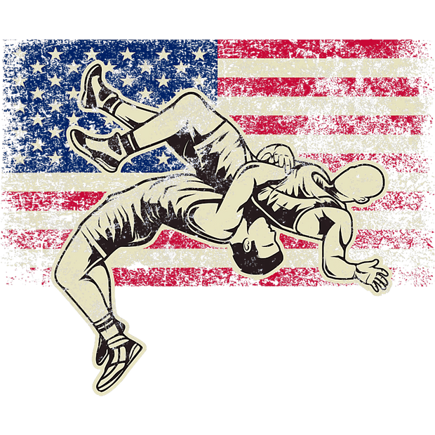 Wrestling in Distressed USA Flag DTF (direct-to-film) Transfer