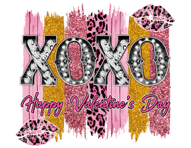 XOXO Happy Valentines With Multi Color Shimmer DTF (direct-to-film) Transfer