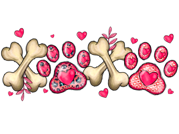 XOXO In Bone With Paw Print Font DTF (direct-to-film) Transfer