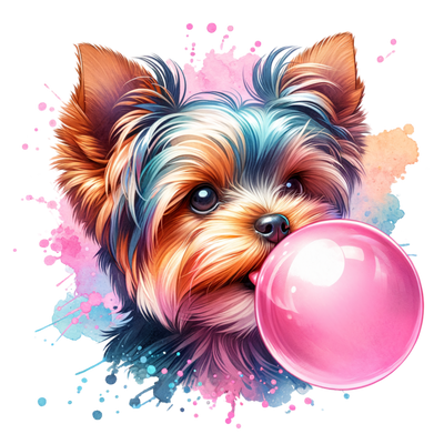 YORKIE BLOWING A BUBBLE 2 DTF (direct-to-film) Transfer