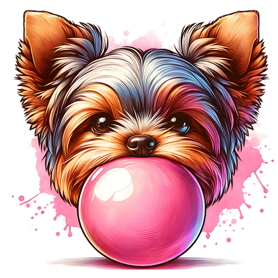 YORKIE BLOWING A BUBBLE DTF (direct-to-film) Transfer