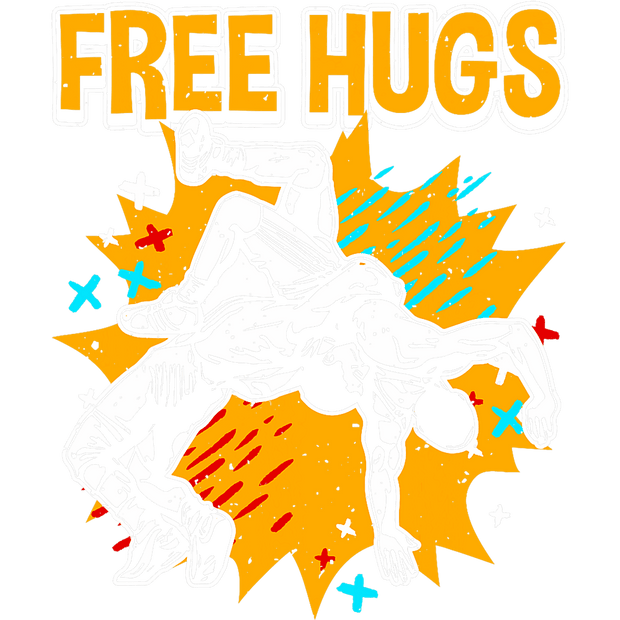 Yellow Font Free Hugs Wrestling DTF (direct-to-film) Transfer