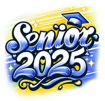 Yellow White & Blue Senior 2025 Airbrushed DTF (direct-to-film) Transfer