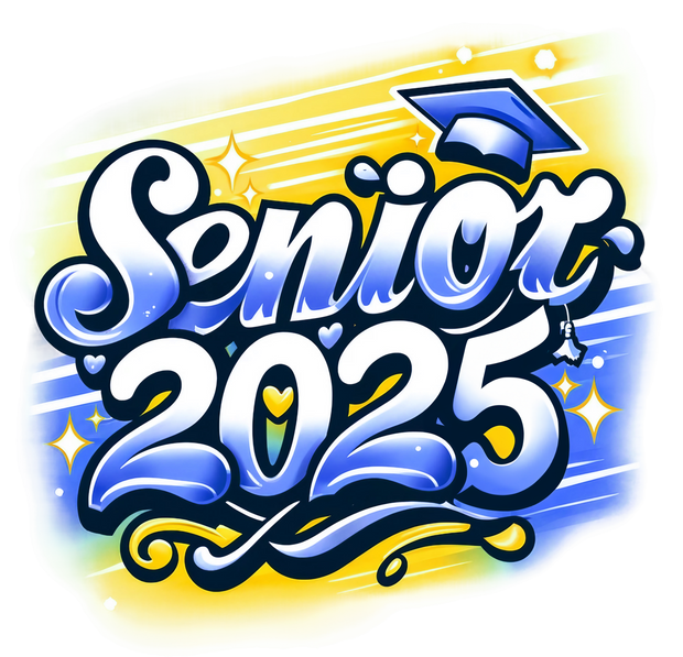 Yellow White & Blue Senior 2025 Airbrushed DTF (direct-to-film) Transfer