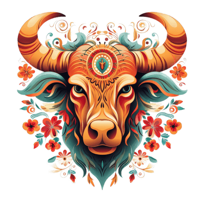 Zodiac Bull Taurus Coral Flowers DTF (direct-to-film) Transfer