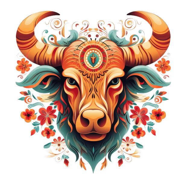 Zodiac Bull Taurus Coral Flowers DTF (direct-to-film) Transfer