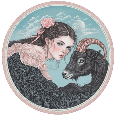 Zodiac Lady & Goat Capricorn DTF (direct-to-film) Transfer