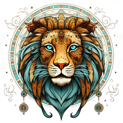 Zodiac Lion Leo Blue & Gold DTF (direct-to-film) Transfer