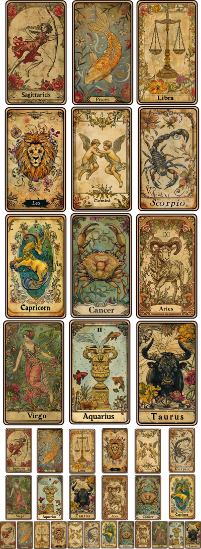 Zodiac Vintage Tarot 60" DTF Ready to Ship Gang Sheet