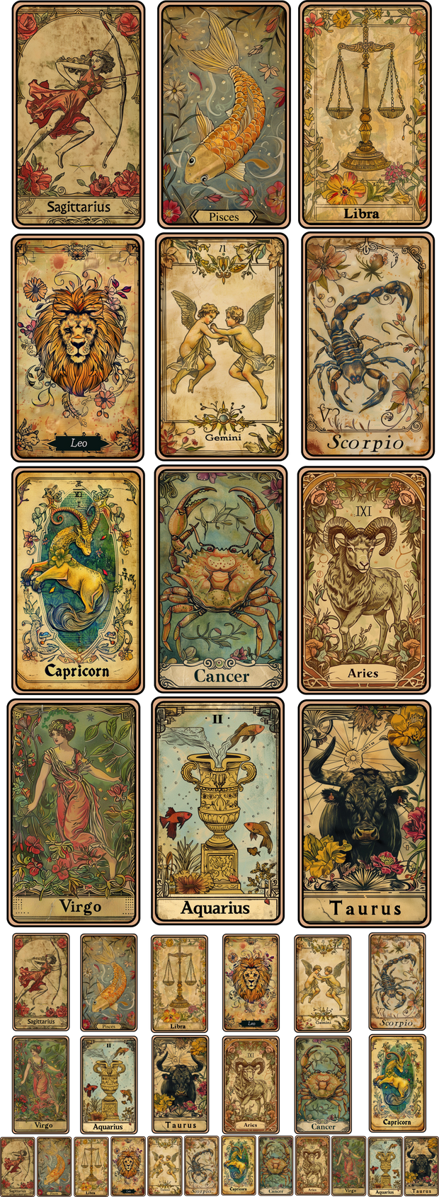 Zodiac Vintage Tarot 60" DTF Ready to Ship Gang Sheet