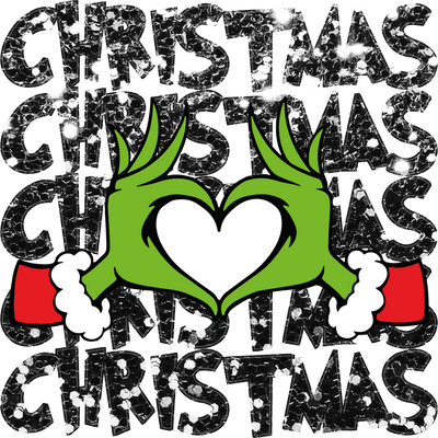 Grinch Christmas Faux Glitter Heart Fingers Direct to Film DTF Transfer - Twisted Image Transfers