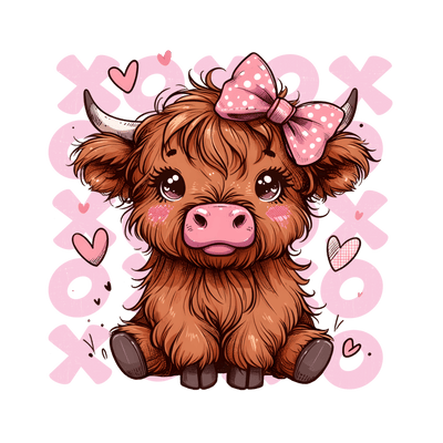 Baby Pink Highland Cow Valentines Day XOXO DTF (direct-to-film) Transfer - Twisted Image Transfers