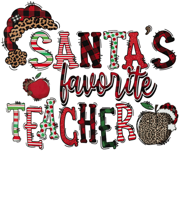 Santa's Favorite Teacher Apply Leopard Santa Hat - Twisted Image Transfers