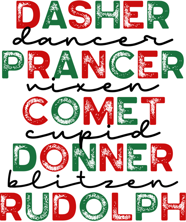 Christmas (Reindeer Names Grunge (Red + Green) - DTFreadytopress