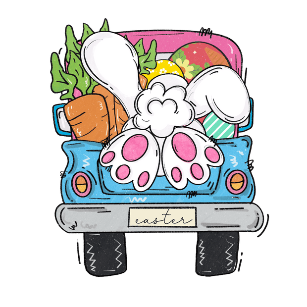 Easter Bunny in Back of Truck With Carrots DTF (direct-to-film) Transfer - Twisted Image Transfers