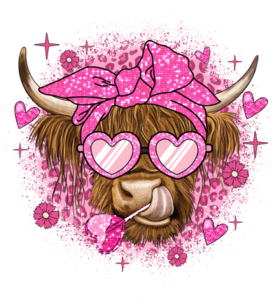 Faux Glitter Pink Valentines Cow DTF (direct-to-film) Transfer - Twisted Image Transfers