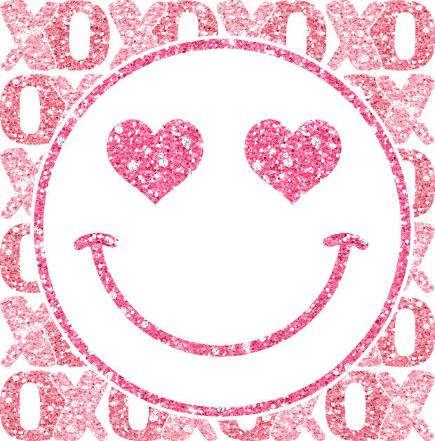 Faux Glitter Valentine Smiley Face DTF (direct-to-film) Transfer - Twisted Image Transfers