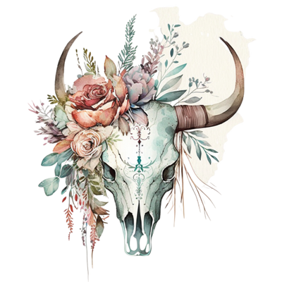 Floral Cow Skull DTF (direct-to-film) Transfer