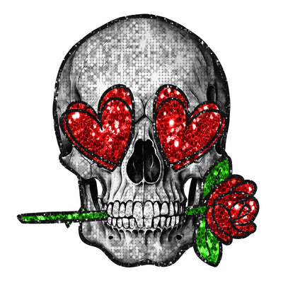 Glitter Skull with Rose for Valentine's Day DTF (direct-to-film) Transfer - Twisted Image Transfers