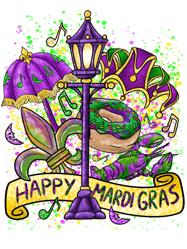Happy Mardi Gras DTF (direct-to-film) Transfer - Twisted Image Transfers