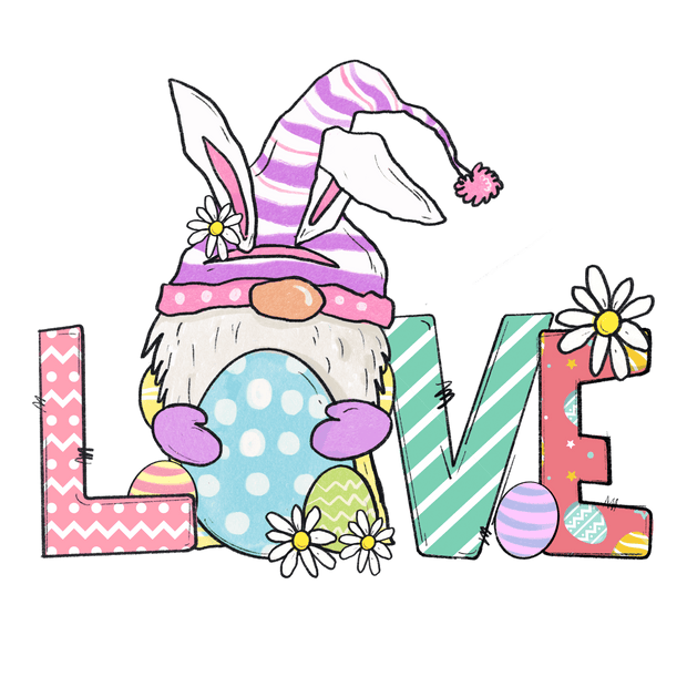Love Easter Gnome with Bunny Ears DTF (direct-to-film) Transfer - Twisted Image Transfers