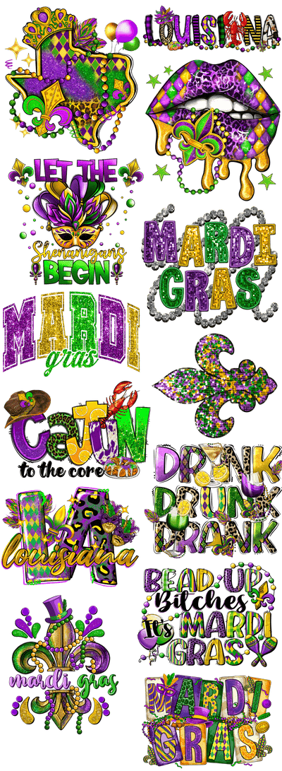 Mardi Gras Glitter 1 60x22" Premade DTF (Direct to Film) Sheet - Twisted Image Transfers