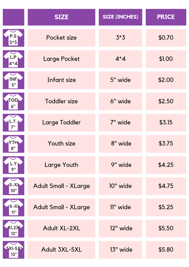 Size Chart - DTFreadytopress