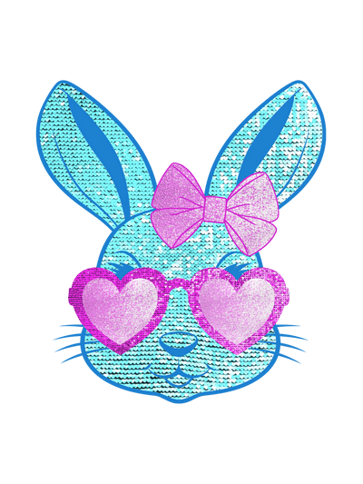 Sparkly Blue Bunny with Pink Glasses Easter DTF (direct-to-film) Transfer - Twisted Image Transfers