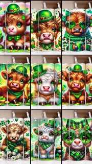 St. Patrick's Day Highland Cow 20 oz. Skinny Tumbler Wrap Design 13 - Twisted Image Transfers