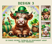 St. Patrick's Day Highland Cow 20 oz. Skinny Tumbler Wrap Design 3 - Twisted Image Transfers