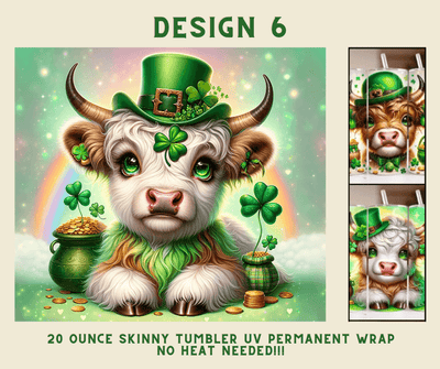 St. Patrick's Day Highland Cow 20 oz. Skinny Tumbler Wrap Design 6 - Twisted Image Transfers