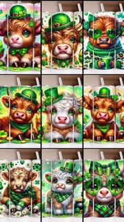 St. Patrick's Day Highland Cow 20 oz. Skinny Tumbler Wrap Design 6 - Twisted Image Transfers