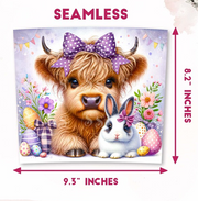 Easter Highland Cow with Bunny UV DTF 20 oz. Tapered Tumbler Wrap