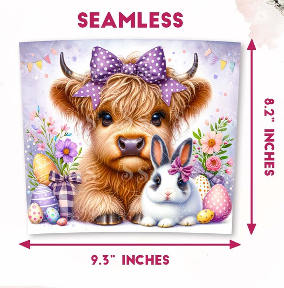Easter Highland Cow with Bunny UV DTF 20 oz. Tapered Tumbler Wrap