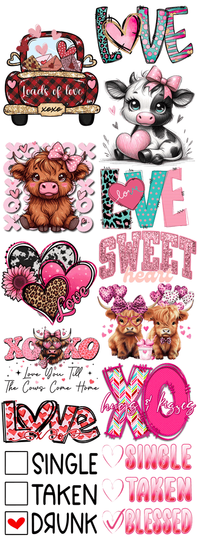 Valentine's Day Cow 60"x22" Ready to Ship Gang Sheet - Twisted Image Transfers