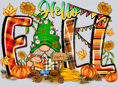 Hello Fall Gnome in Green Hat