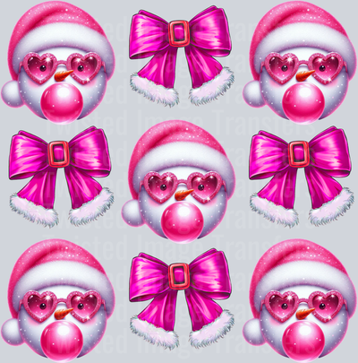 Snowman Coquette Bow in Pink Stacked