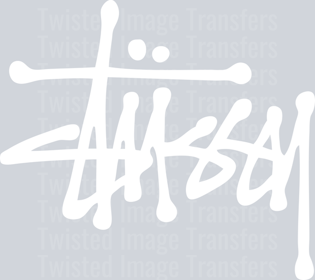 White Stussy DTF (direct to film) Transfer