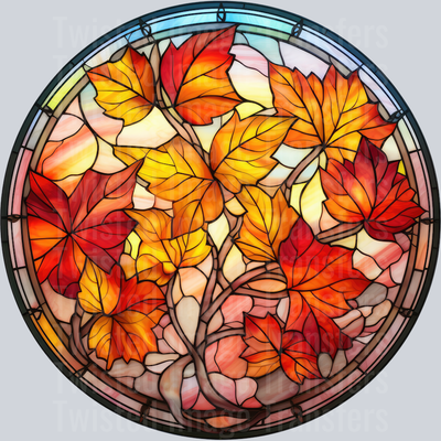 Autumn Stained Glass Orange & Red Leaves