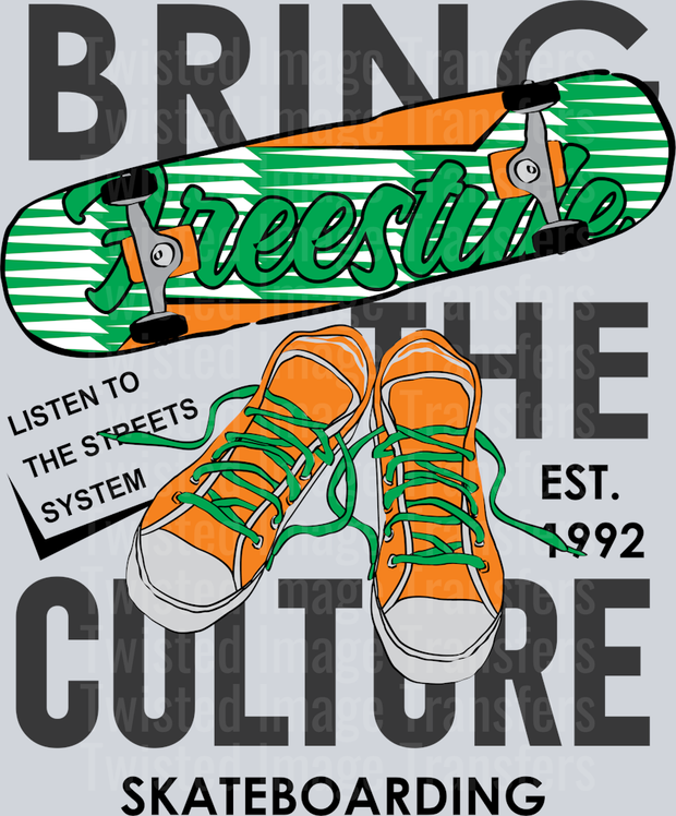 Street Wear Bring The Culture Skateboard With Orange And Green High Tops_