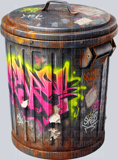 Color Drip Metal Trash Can Painted In Street Art_