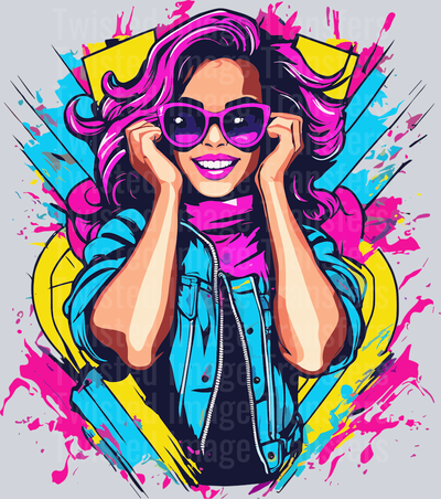 Girl in Blue Jacket & Pink Glasses Color Drip