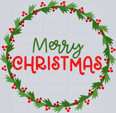 Merry Christmas Floral Wreath With Red & Green Font