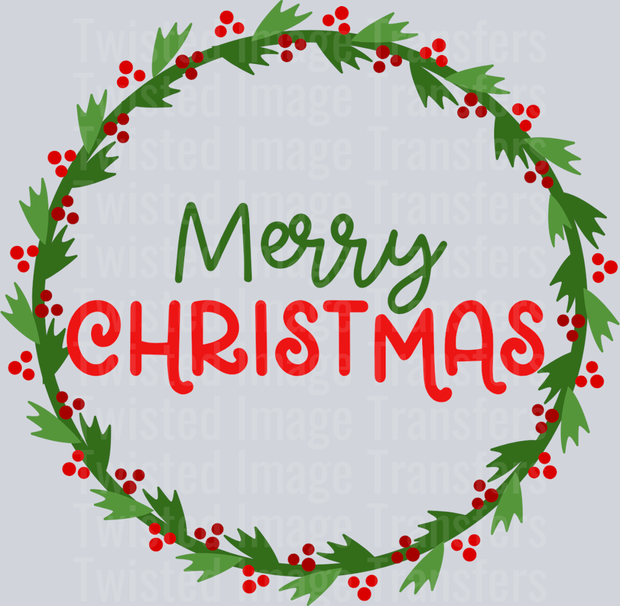 Merry Christmas Floral Wreath With Red & Green Font